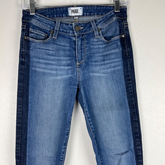 PAIGE Verdugo Ankle Skinny Jeans Side Stripes Mid Rise Raw Hem Size 28 Blue - Picture 4 of 12